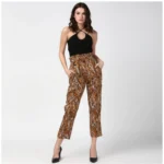 Women's Polyester Animal Print Elasticated Trousers (Orange - Black)