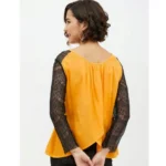 Women's Rayon Lace Inserts Long Sleeves Top (Yellow)