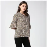 Women's Polyester Animal Print Bell Sleeve Top (Orange - Black)