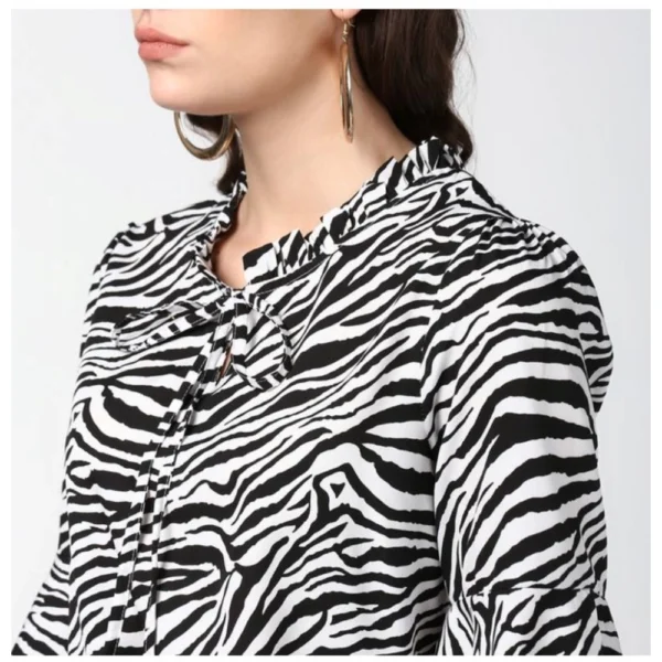 Women's Polyester Animal Print Bell Sleeve Top (Black - White)