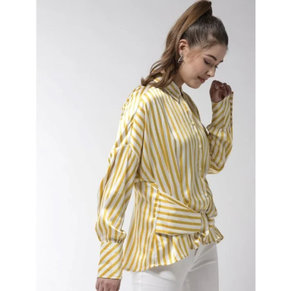 Women's Polyester Striped Long Sleeves Top (Yellow)