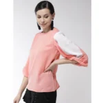 Women's Polyester Colour Block Slit Sleeve Top (Pink)