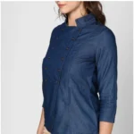 Women's Denim Solid 3-4th Sleeves Top (Blue)