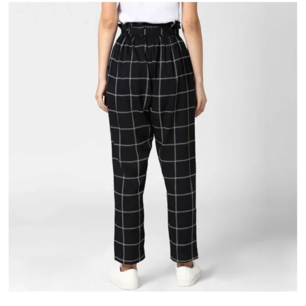 Women's Polyester Checkered Elasticated Trousers (Black - White)