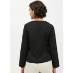 Women's Polyester Asymmetrical Long Sleeves Top (Black)