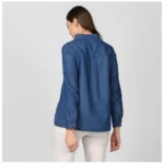 Women's Denim Solid Long Sleeves Top (Blue)