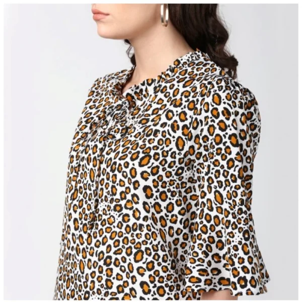 Women's Polyester Animal Print Bell Sleeve Top (Orange - Black)