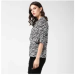 Women's Polyester Animal Print Bell Sleeve Top (Black - White)