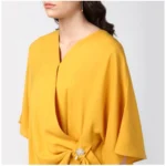 Women's Polyester Solid Cape Sleeve Top (Yellow)