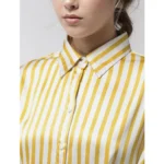 Women's Polyester Striped Long Sleeves Top (Yellow)