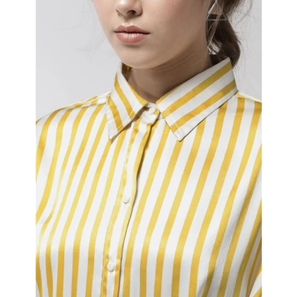 Women's Polyester Striped Long Sleeves Top (Yellow)