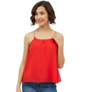 Women's Polyester Embellished Shoulder Straps Top (Red)