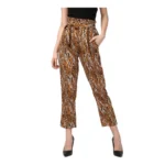 Women's Polyester Animal Print Elasticated Trousers (Orange - Black)