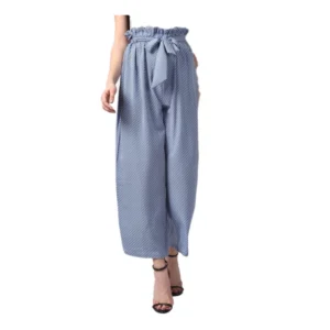 Women's Polyester Striped Elasticated Trousers (Blue)