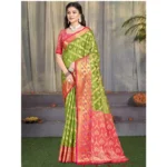 Women's Silk Woven Design Saree With Unstitched Blouse 5.5Mtr (Green)