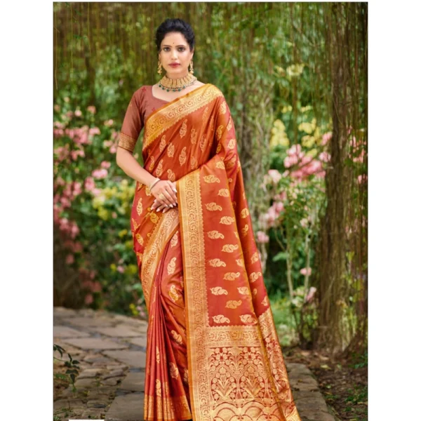 Women's Silk Woven Design Saree With Unstitched Blouse 5.5Mtr (Rust)