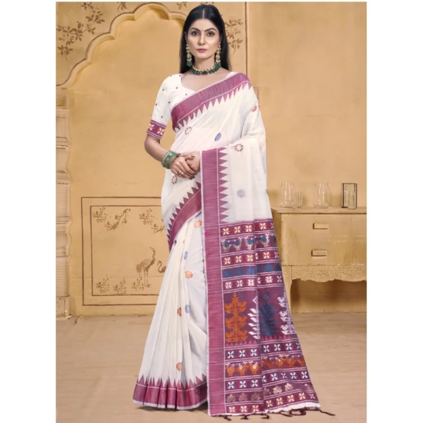 Women's Cotton Printed Saree With Unstitched Blouse 5.5Mtr (Pink)