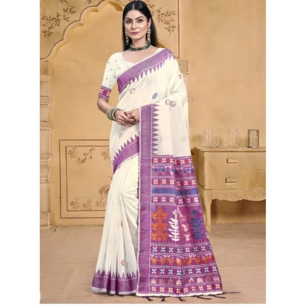 Women's Cotton Printed Saree With Unstitched Blouse 5.5Mtr (Lavender)