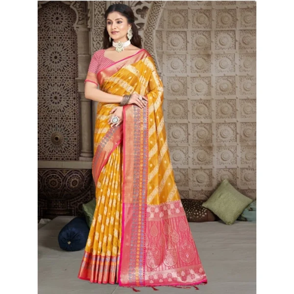 Women's Silk Woven Design Saree With Unstitched Blouse 5.5Mtr (Mustard)