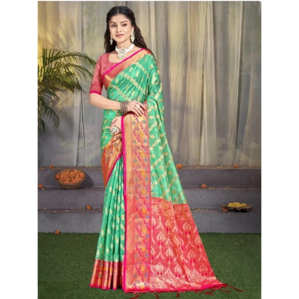 Women's Silk Woven Design Saree With Unstitched Blouse 5.5Mtr (Green)