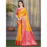 Women's Silk Woven Design Saree With Unstitched Blouse 5.5Mtr (Yellow)