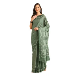 Women's Cotton Printed Saree With Unstitched Blouse 5.5Mtr (Green)