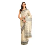 Women's Cotton Printed Saree With Unstitched Blouse 5.5Mtr (Cream)