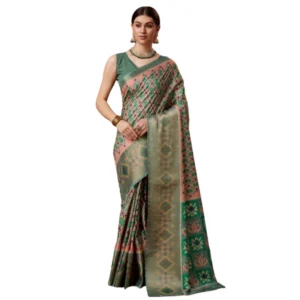 Women's Cotton Printed Saree With Unstitched Blouse 5.5Mtr (Green)