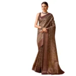 Women's Cotton Printed Saree With Unstitched Blouse 5.5Mtr (Brown)