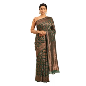 Women's Cotton Woven Design Saree With Unstitched Blouse 5.5Mtr (Green)