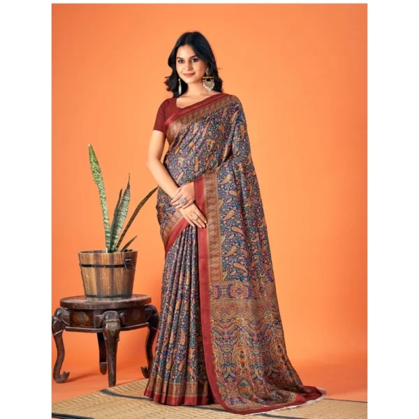 Women's Polyester Printed Saree With Unstitched Blouse 5.5Mtr (Grey)