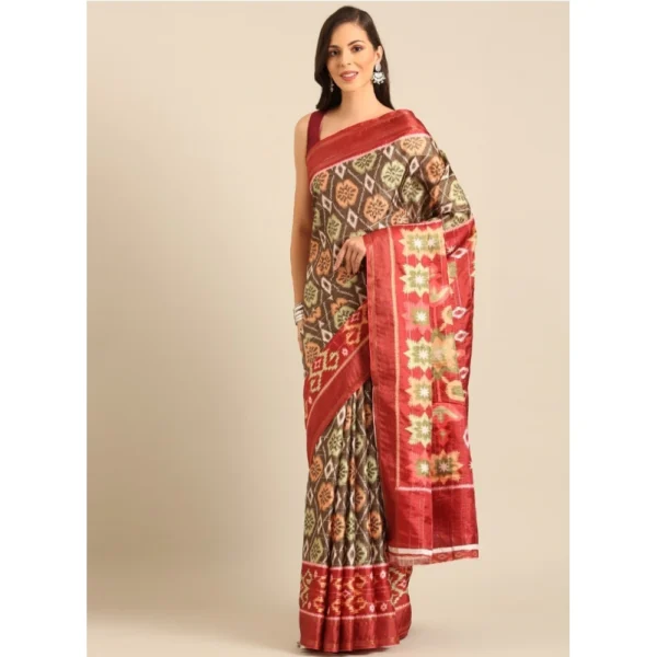 Women's Cotton Printed Saree With Unstitched Blouse 5.5Mtr (Multicolor)