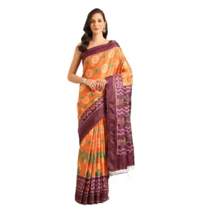 Women's Cotton Printed Saree With Unstitched Blouse 5.5Mtr (Orange)