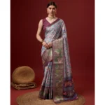 Women's Cotton Printed Saree With Unstitched Blouse 5.5Mtr (Multicolor)