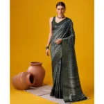 Women's Cotton Printed Saree With Unstitched Blouse 5.5Mtr (Black)