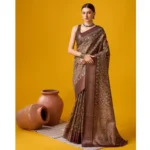 Women's Cotton Printed Saree With Unstitched Blouse 5.5Mtr (Brown)