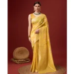 Women's Cotton Woven Design Saree With Unstitched Blouse 5.5Mtr (Yellow)