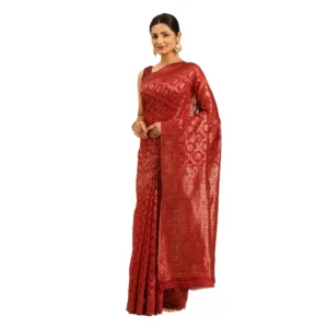 Women's Cotton Woven Design Saree With Unstitched Blouse 5.5Mtr (Red)