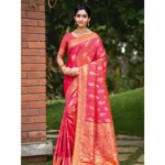 Women's Silk Woven Design Saree With Unstitched Blouse 5.5Mtr (Pink)