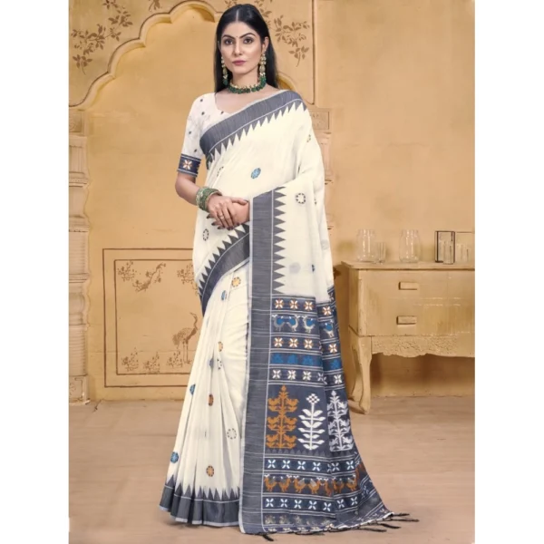 Women's Cotton Printed Saree With Unstitched Blouse 5.5Mtr (Grey)