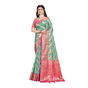 Women's Silk Woven Design Saree With Unstitched Blouse 5.5Mtr (Green)