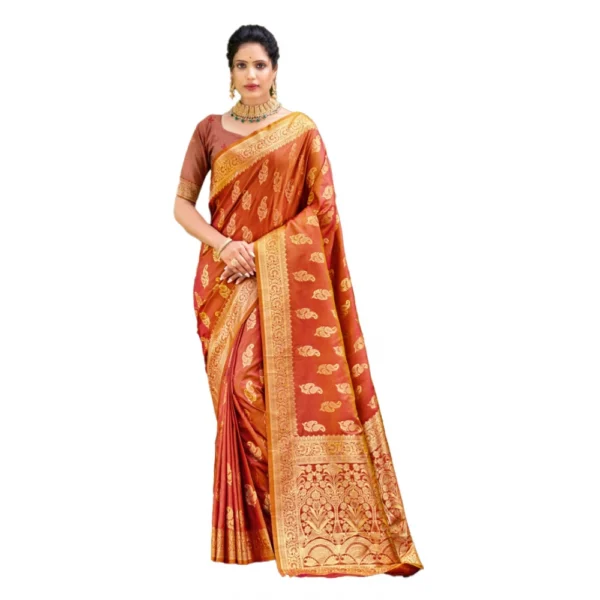 Women's Silk Woven Design Saree With Unstitched Blouse 5.5Mtr (Rust)