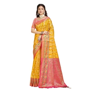 Women's Silk Woven Design Saree With Unstitched Blouse 5.5Mtr (Yellow)