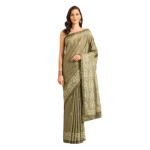 Women's Cotton Printed Saree With Unstitched Blouse 5.5Mtr (Olive-green)