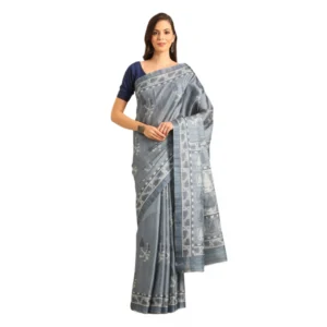 Women's Cotton Printed Saree With Unstitched Blouse 5.5Mtr (Grey)