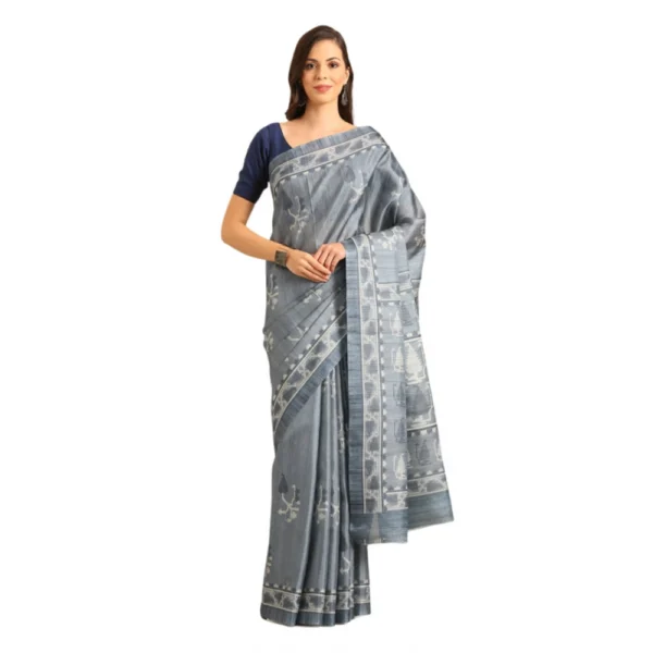 Women's Cotton Printed Saree With Unstitched Blouse 5.5Mtr (Grey)