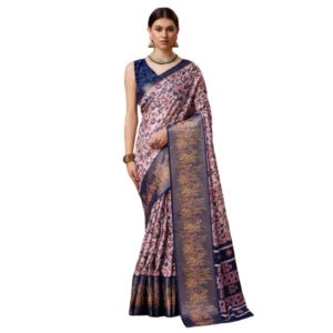 Women's Cotton Printed Saree With Unstitched Blouse 5.5Mtr (Blue)