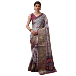 Women's Cotton Printed Saree With Unstitched Blouse 5.5Mtr (Multicolor)