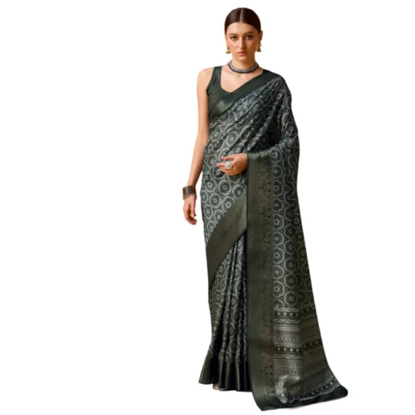 Women's Cotton Printed Saree With Unstitched Blouse 5.5Mtr (Black)