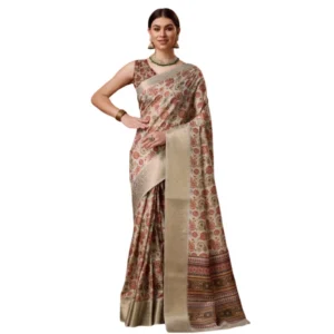 Women's Cotton Printed Saree With Unstitched Blouse 5.5Mtr (Grey)